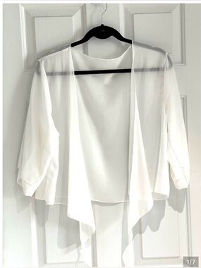Sheer Draped Open-Front White Cardigan
